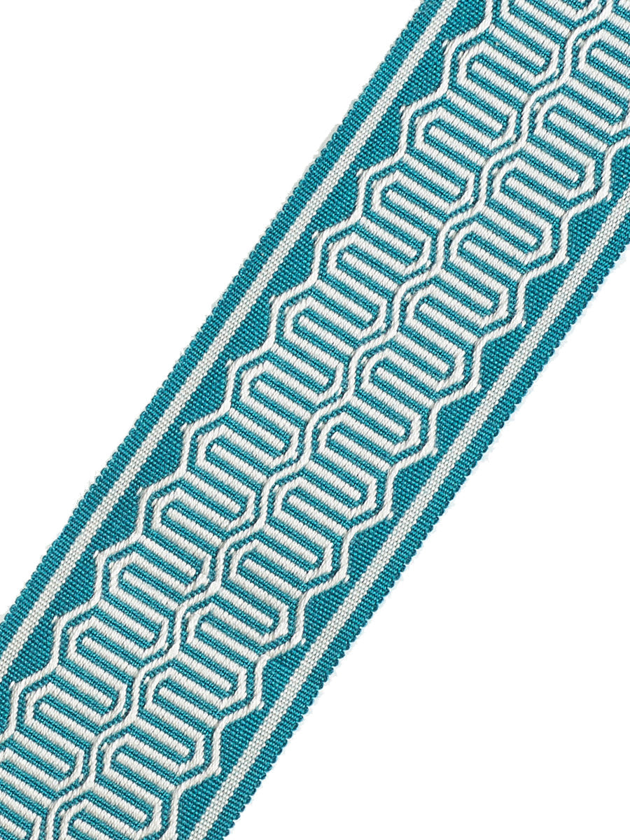 2.25 Wide Teal Blue White Geometric Drapery Tape Trim