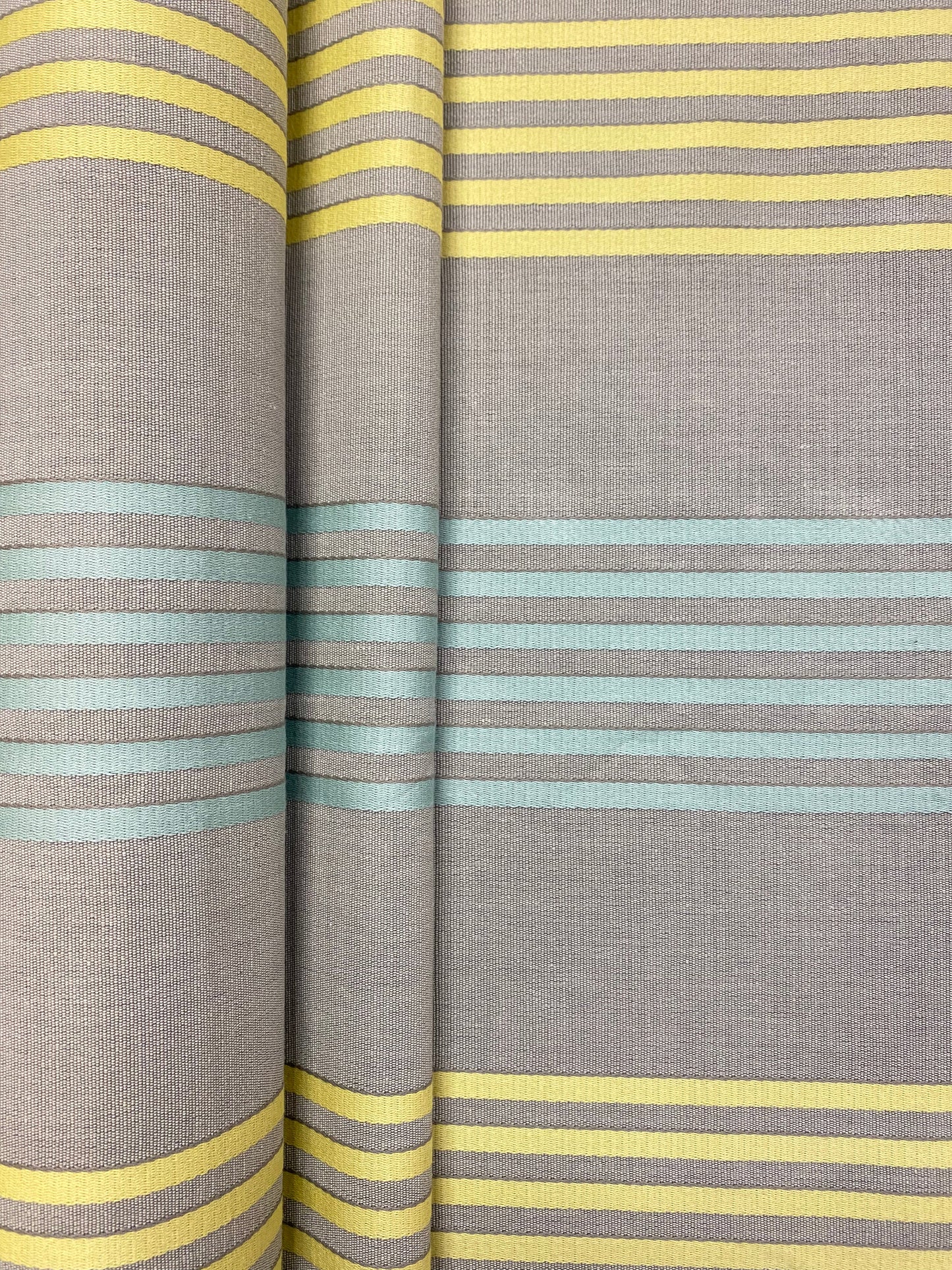 1.3 Yard of Designer Aqua Blue Grey Yellow Stripe Water Resistant Upholstery Drapery Fabric WHS 4069