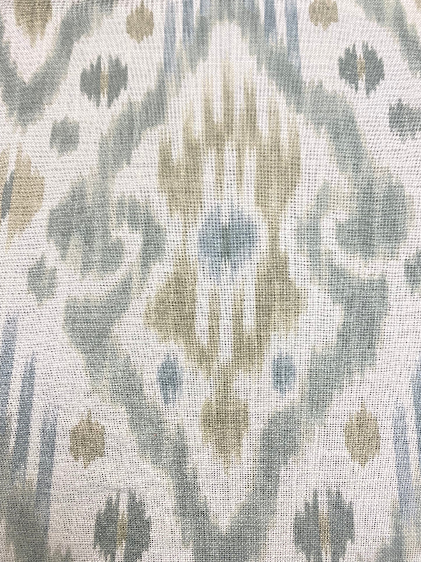 1.25 Yard Belle Maison Cream Seafoam Green Aqua Ikat Cotton Linen Upholstery Drapery Fabric WHS 3091