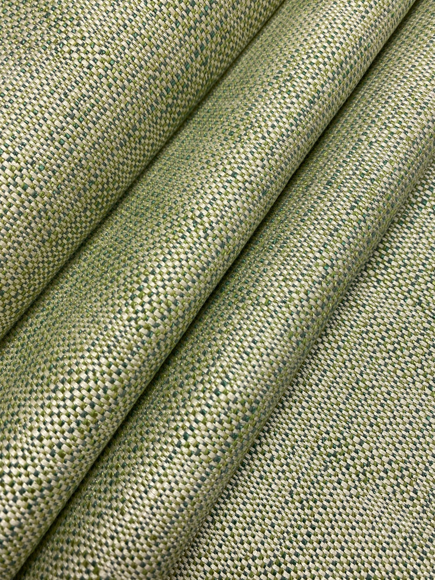 1 1/2 Yd Designer Indoor Outdoor Lime Green Teal Cream MCM Mid Century Modern Water & Stain Resistant Upholstery Fabric WHS 4327