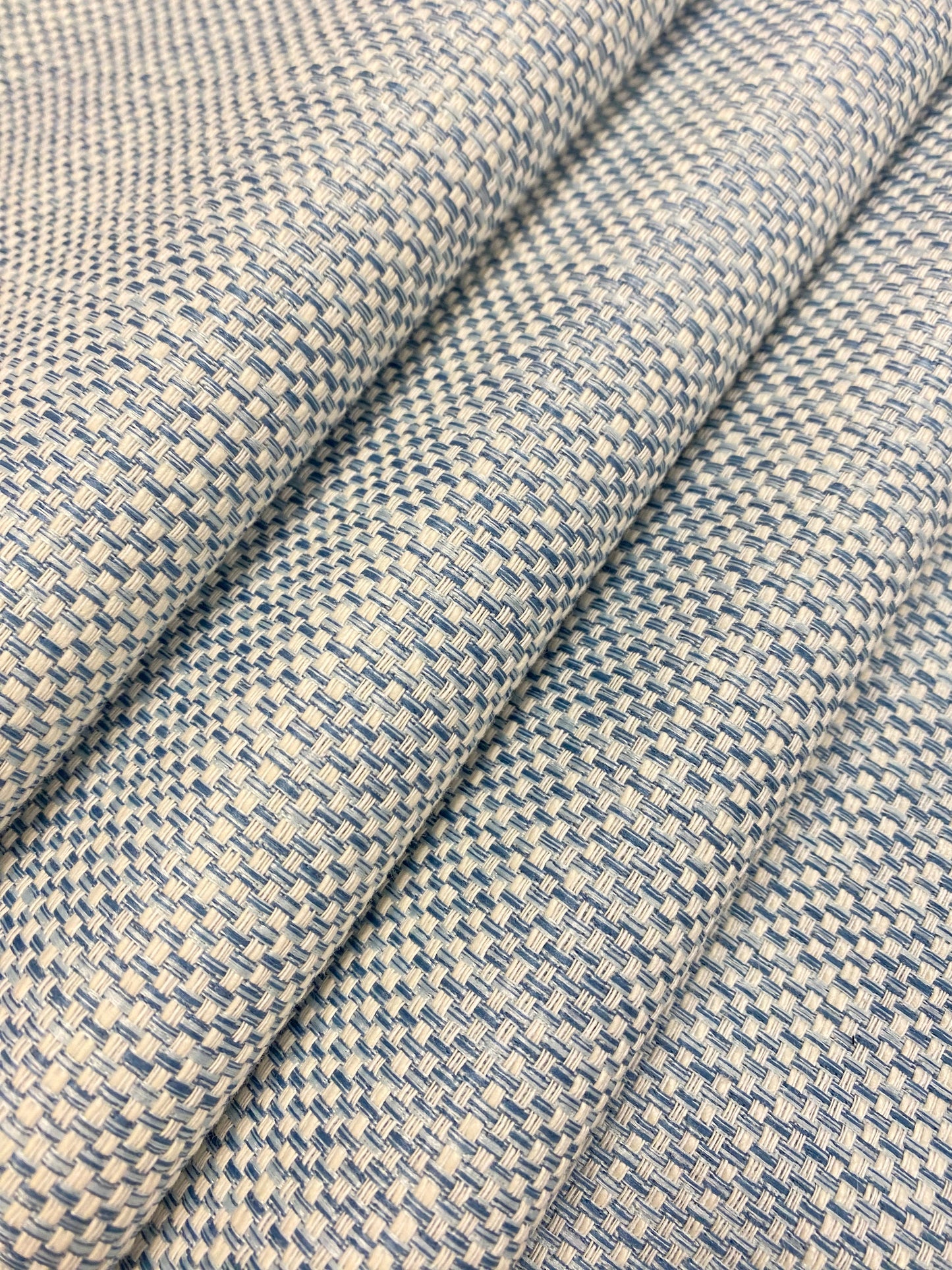 2.5 Yards of Designer French Blue Cream Water & Stain Resistant Tweed MCM Mid Century Modern Upholstery Fabric WHS 4135