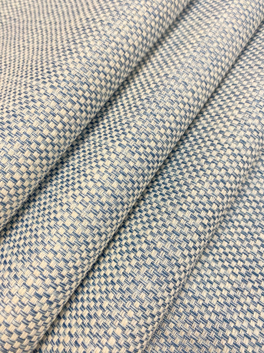 2.5 Yards of Designer French Blue Cream Water & Stain Resistant Tweed MCM Mid Century Modern Upholstery Fabric WHS 4135