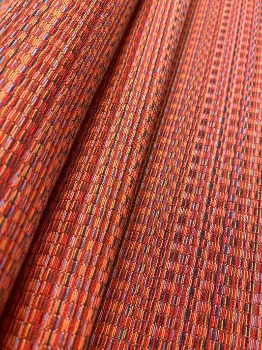 1.25 Yds Designer Woven Water & Stain Resistant Red Blue Black Stripe Tweed Upholstery Fabric WHS 3870