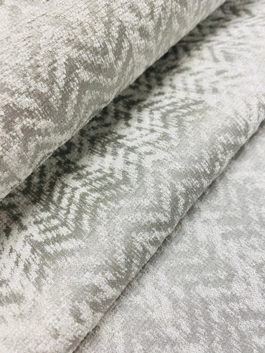 1.25 Yard Pollack Vancouver Snowtracks Silver Grey Herringbone Upholstery Drapery Fabric WHS 3951