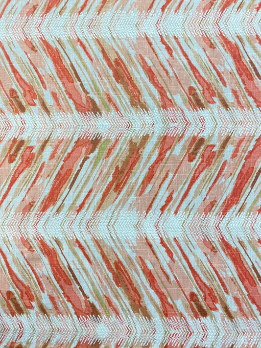 1.25 Yd Stout Fabric Linger 1 Sunset Orange Beige Green Cream Embroidered Herringbone Drapery Fabric WHS 4287