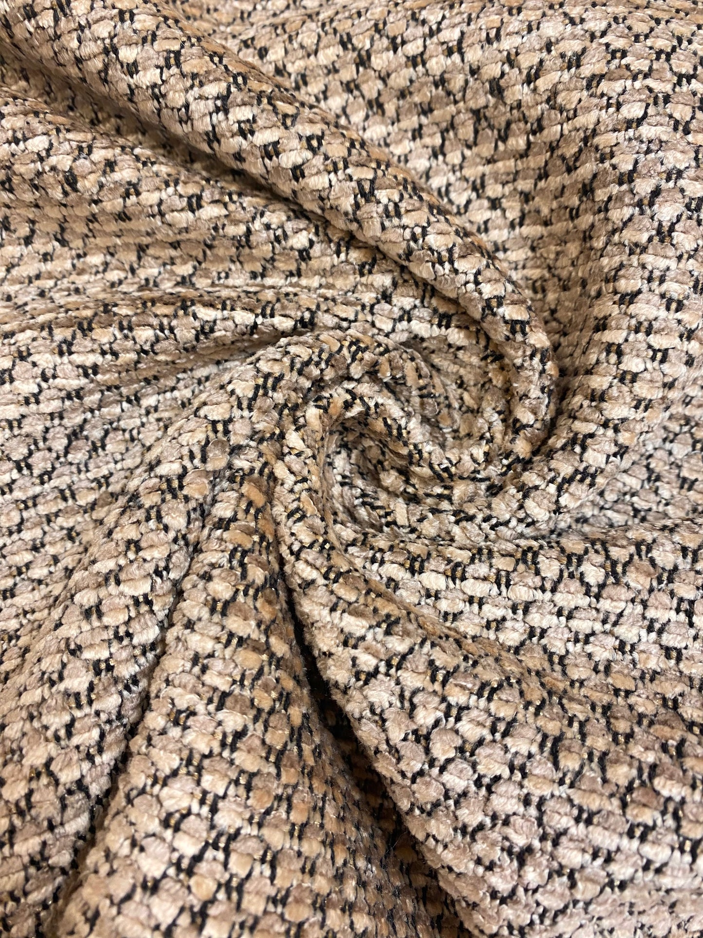 1.6 Yard Designer Reversible Taupe Black MCM Mid Century Modern Nubby Chenille Upholstery Fabric WHS 3916