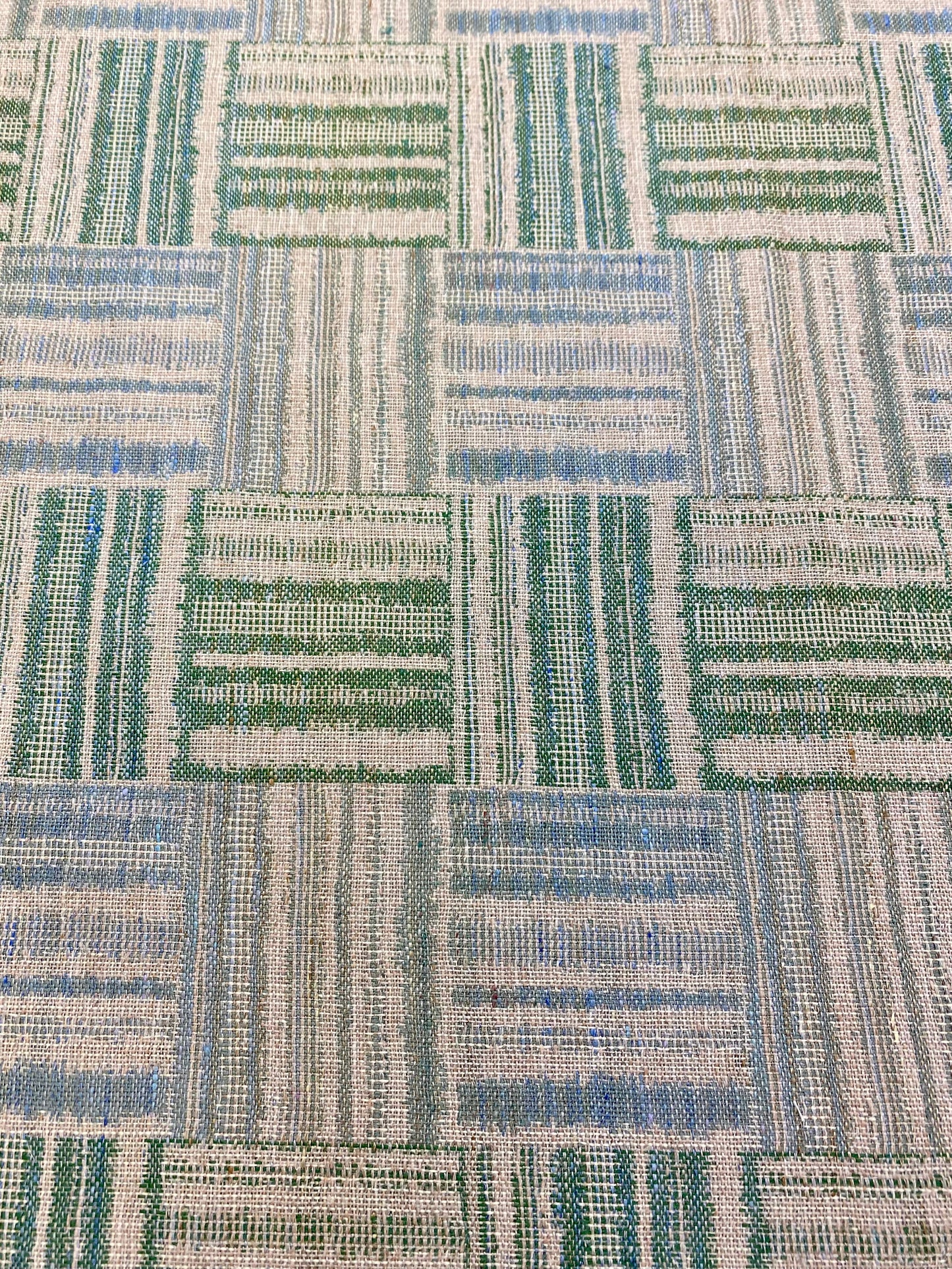 1.25 Yard Michael Smith Asera Green Blue Beige Wool Check Linen Geometric Water Resistant Upholstery Fabric WHS 3480
