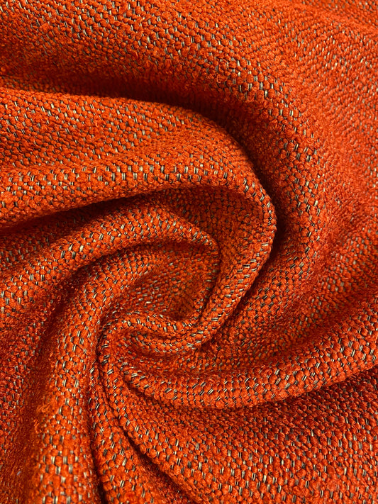 1.3 Yard Designer Burnt Orange Red Beige Tweed Water & Stain Resistant MCM Mid Century Modern Upholstery Fabric WHS 4440