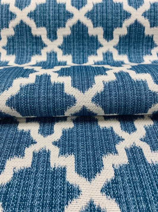 1.3 Yard of French Blue Off White Trellis Geometric Indoor Outdoor Water & Stain Resistant Upholstery Drapery Fabric WHS 3123