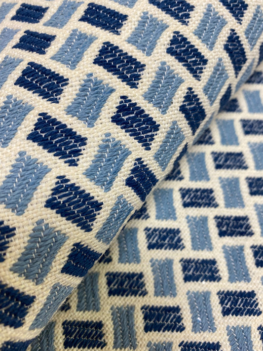 1.3 Yard Brunschwig & Fils Briquetage Indoor Outdoor Water Stain Resistant Geometric French Blue Navy Upholstery Fabric WHS 3617